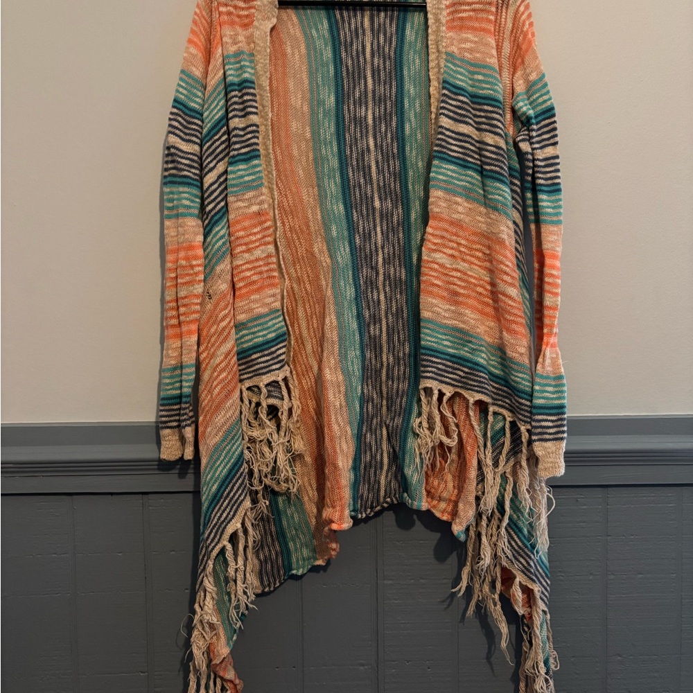 Striped Multicolor Fringe Cardigan